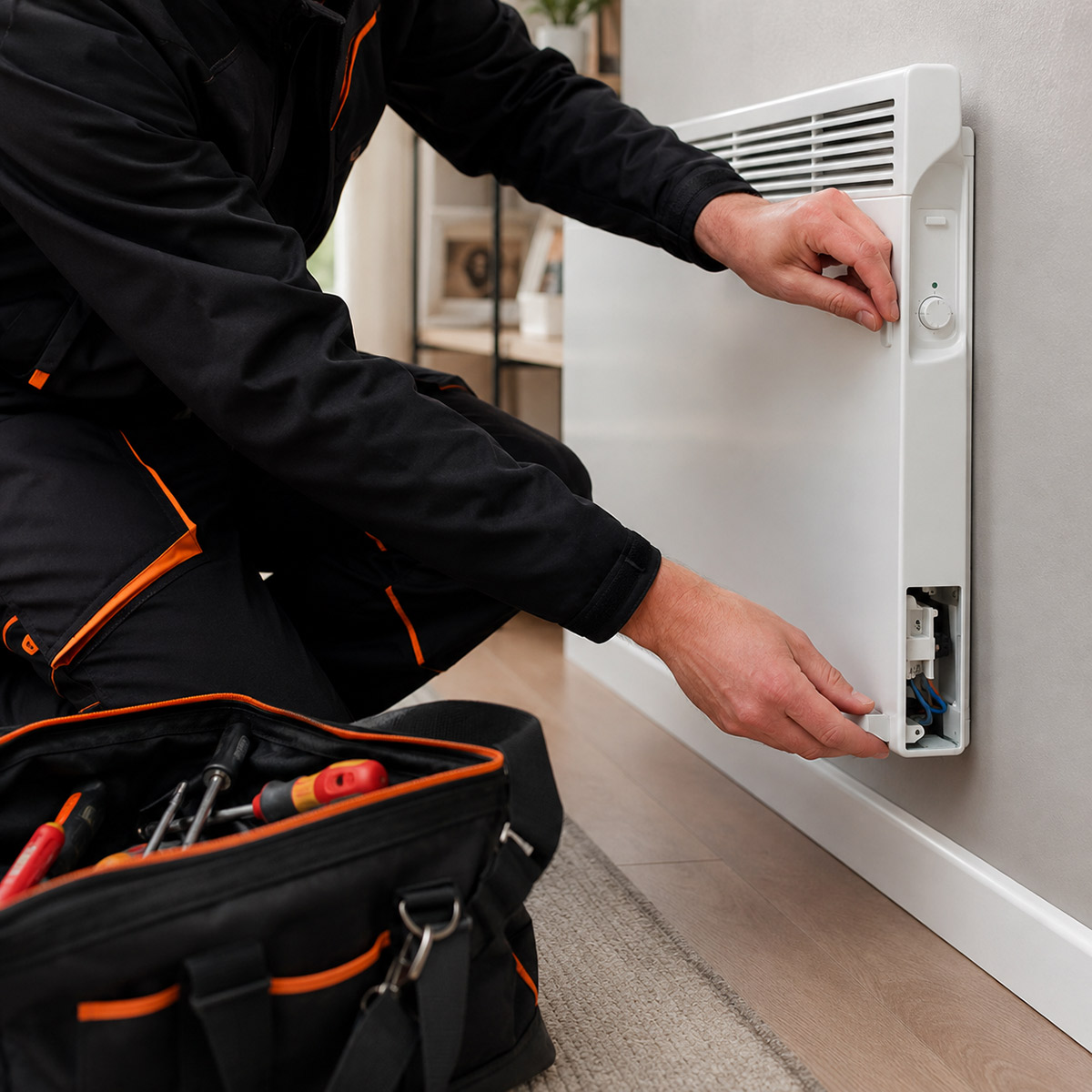 Modern electric radiator installed in a home